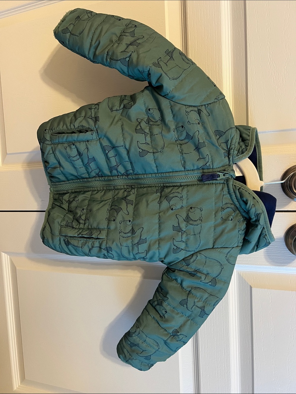 Kids' Teal Bear-Print Quilted Puffer Jacket
